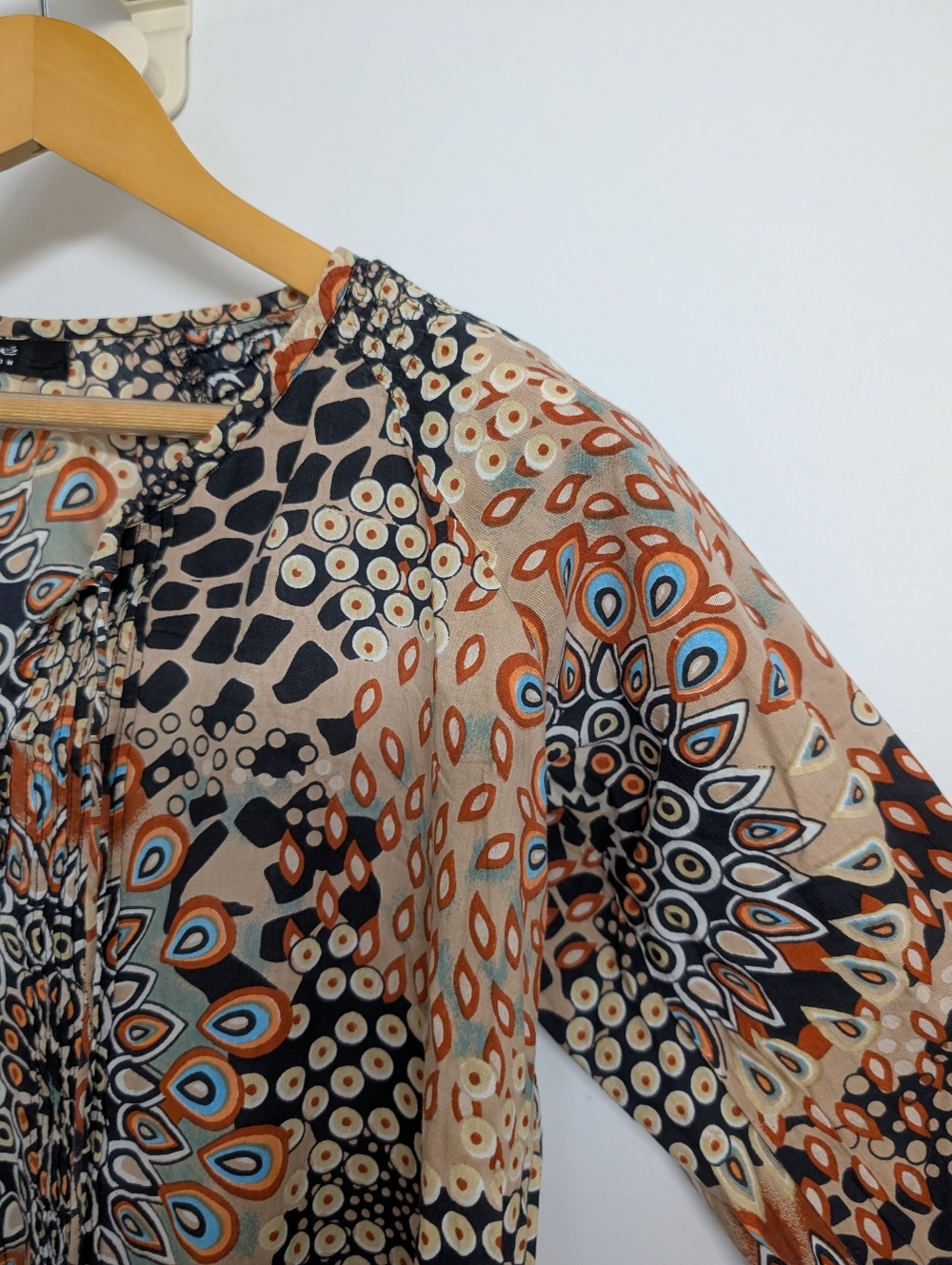 COUPE COLLECTION BOHO PRINT BLOUSE EARTH TONES 100% COTTON FLOWY TOP - Picture 4 of 6